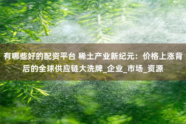 有哪些好的配资平台 稀土产业新纪元：价格上涨背后的全球供应链大洗牌_企业_市场_资源